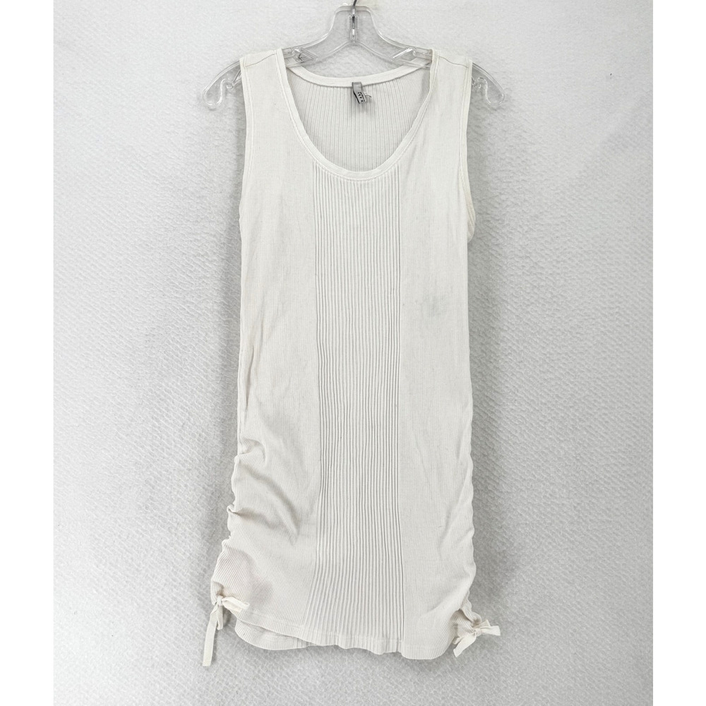 Rezrekshn Esther Chen White Knit Cotton Ribbed Ruched Sleeveless Tank Dress Sz L